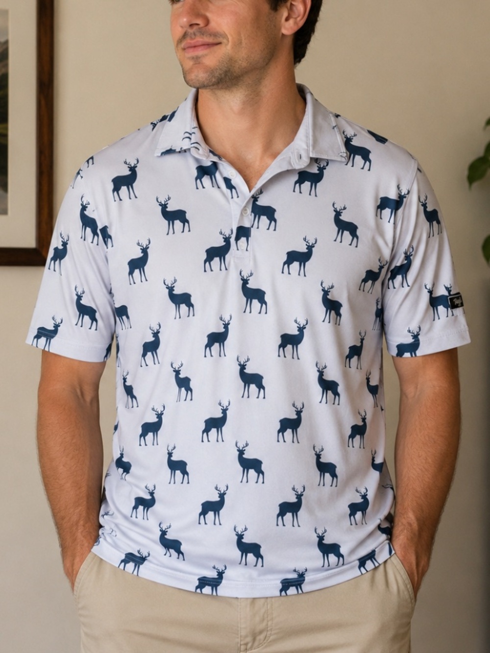Waggle Polo with Navy Deer Print